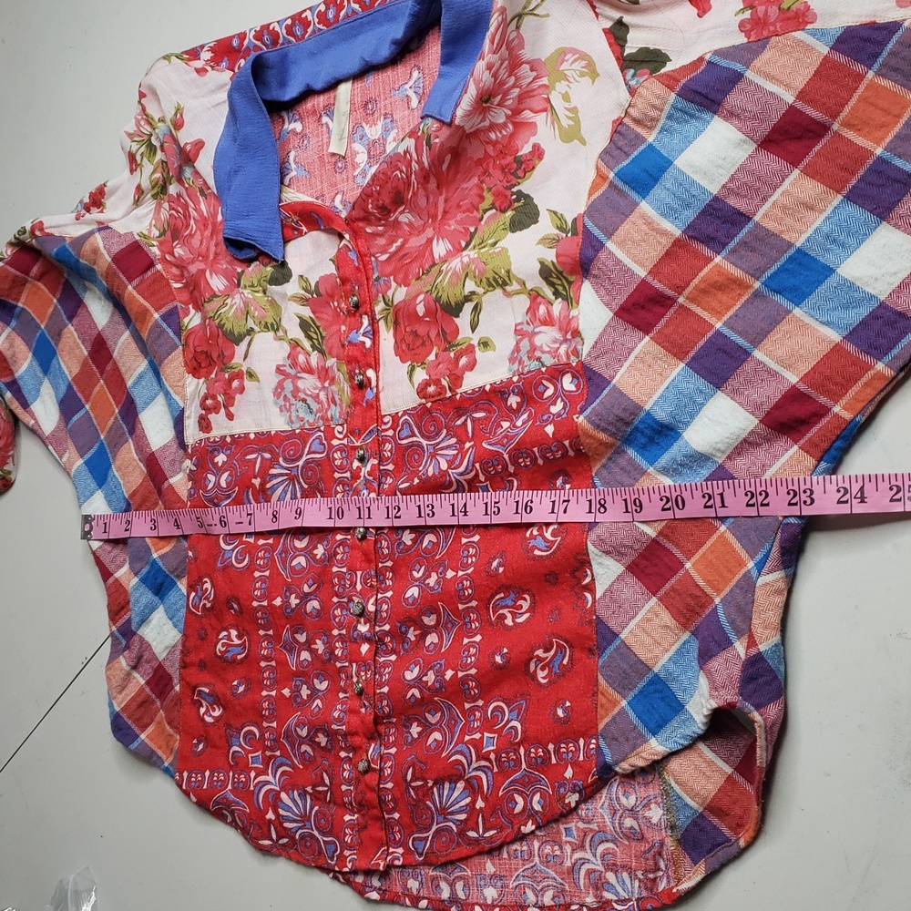 Aratta Silent Journey Indepence Day Dolman Sleeves Shirt Size M Boho Patchwork - Picture 12 of 16